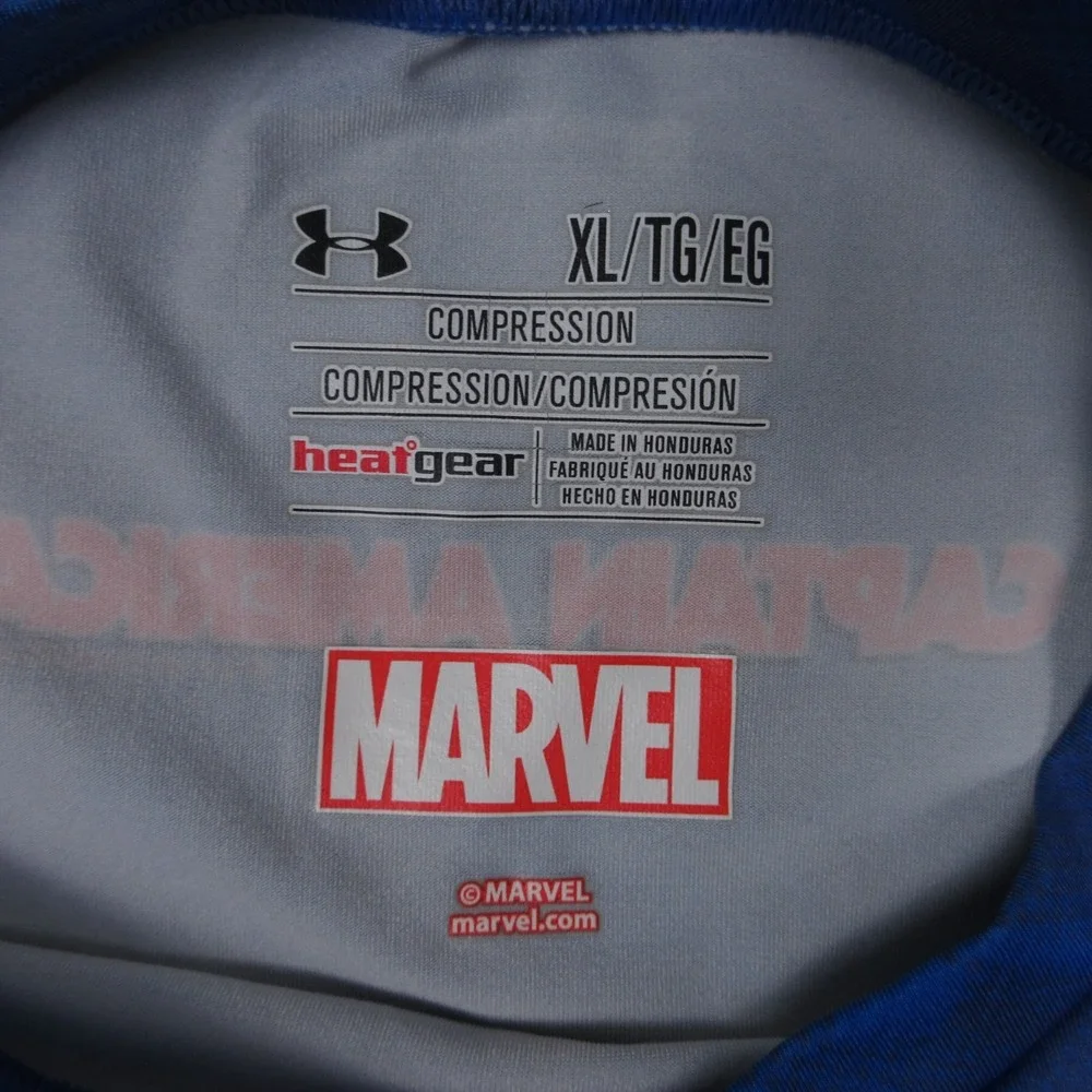 Under‎ Armour Shirt Mens XL Blue Camouflage Marvel Captain America Compression